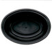 A black oval Newspring portion cup with a round center.