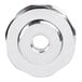 A close-up of a chrome plated hex swivel.