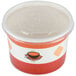 A Choice paper soup container with a vented plastic lid.