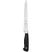 A Mercer Culinary Genesis forged carving knife with a black handle.