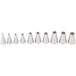 A row of Ateco stainless steel open star piping tips.
