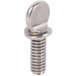 A close-up of a silver Vollrath thumb screw.