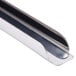 A stainless steel metal adapter bar with a black strip on the side.