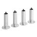 Three stainless steel Beverage-Air seismic legs with black caps.