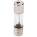 A Carnival King 250V 15A fuse with a silver metal tube and black cap.