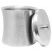 A silver stainless steel Eastern Tabletop insulated wine and ice bucket with lid.