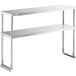 A silver metal Regency double deck table mounted overshelf with metal legs.