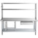 A Regency stainless steel double deck table mounted overshelf.