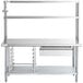 A Regency stainless steel double deck table mounted overshelf.