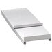 An Advance Tabco stainless steel rectangular ice bin cover with a black handle.