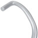 A silver curved metal dough hook.