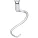 A white cast aluminum dough hook with a curved metal end.
