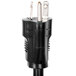 A black power cord with a white plug on a black electrical plug.