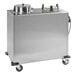 A stainless steel enclosed heated plate dispenser cart with two stacks for 9 1/4 to 10 1/8 inch plates.