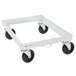 A white metal Lakeside sheet pan dolly with a metal frame and black wheels.