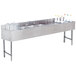 A stainless steel Advance Tabco underbar sink with three compartments and a right side ice bin.