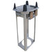 A Lakeside metal oval dish dispenser stand with black rubber handles.