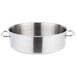 A silver Vollrath brazier pot with handles.