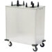 A silver rectangular Lakeside stainless steel plate dispenser with two black handles.