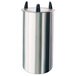 A stainless steel Lakeside dish dispenser with black handles on a silver tube.