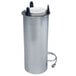 A Lakeside stainless steel cylinder with a heated and shielded white dish dispenser inside.