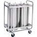 A Lakeside stainless steel cart with two metal plate dispensers.