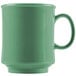 A close-up of a rainforest green GET Diamond Mardi Gras mug with a handle.