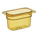 A Cambro 1/9 size amber plastic food pan with a lid.