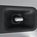 A black rectangular object with a silver and black object in the middle.