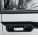 The silver and black handle on a Convotherm roll-in combi oven.