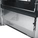 A close-up of a stainless steel Convotherm roll-in oven door with a glass panel.