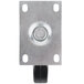 A 4" metal replacement swivel plate for a caster with a black wheel.