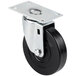 A close-up of a black and silver 4" replacement swivel plate caster wheel.