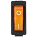 An Avantco On/Off rocker switch with the word "On" in orange on a black toggle.