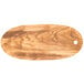 An American Metalcraft oval olive wood serving board with a hole in the middle.