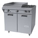 A commercial stainless steel range with two burners, a 23-inch griddle, and a storage base.