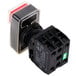 A black power switch with a red button.