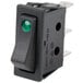 A black Avantco Lighted On/Off Rocker Switch with a green light.