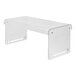 A clear acrylic folding sneeze guard on a metal base.