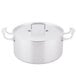 A Vollrath stainless steel casserole pan with low dome cover.