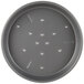 A round grey Chicago Metallic BAKALON pizza pan with holes in it.