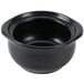 A Hall China black onion soup bowl on a white background.