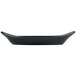 A close up of a black rectangular Hall China Au Gratin dish with curved edges.
