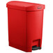 A red Rubbermaid Slim Jim step-on trash can.