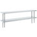 An Advance Tabco stainless steel table mounted double deck shelving unit.