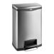 A silver and black Rubbermaid Slim Jim stainless steel step-on trash can.