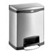 A silver stainless steel Rubbermaid Slim Jim trash can with black accents and a black lid.