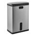 A Rubbermaid stainless steel rectangular step-on trash can with black accents.