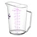 A Cambro Camwear measuring cup with purple text on the handle.