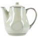 A white Tuxton TuxTrendz China teapot with lid.